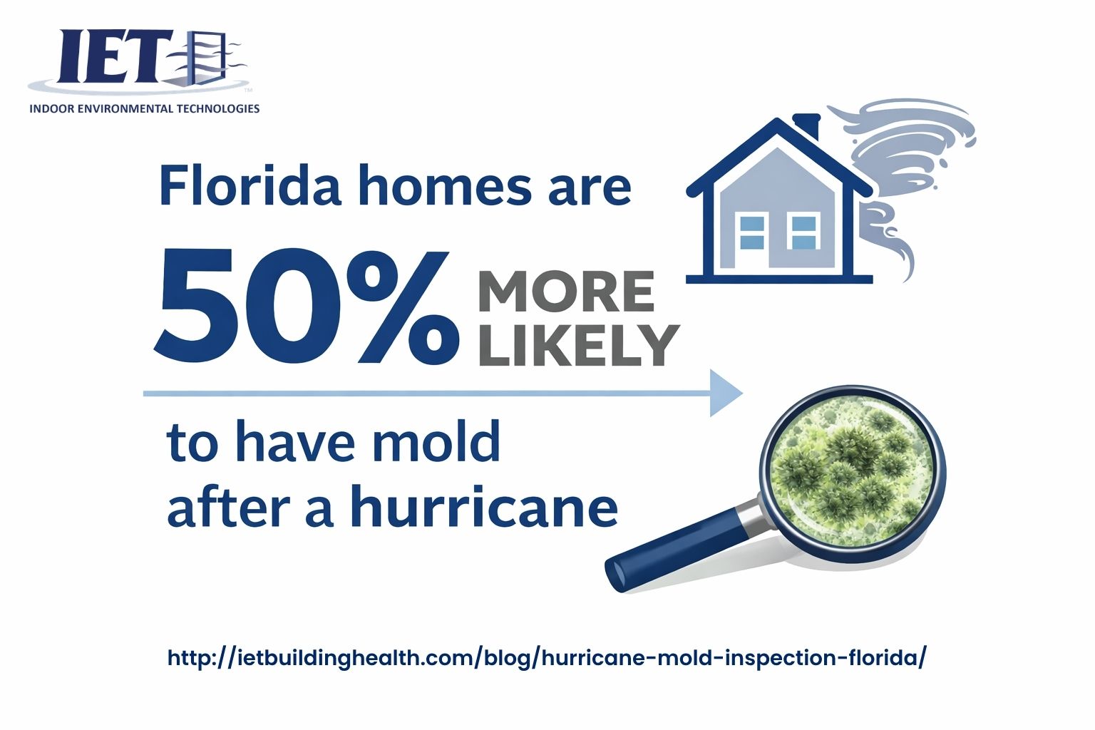Stat: Florida homes are 50% more likely to have mold after a hurricane - hurricane mold inspection florida infographic 