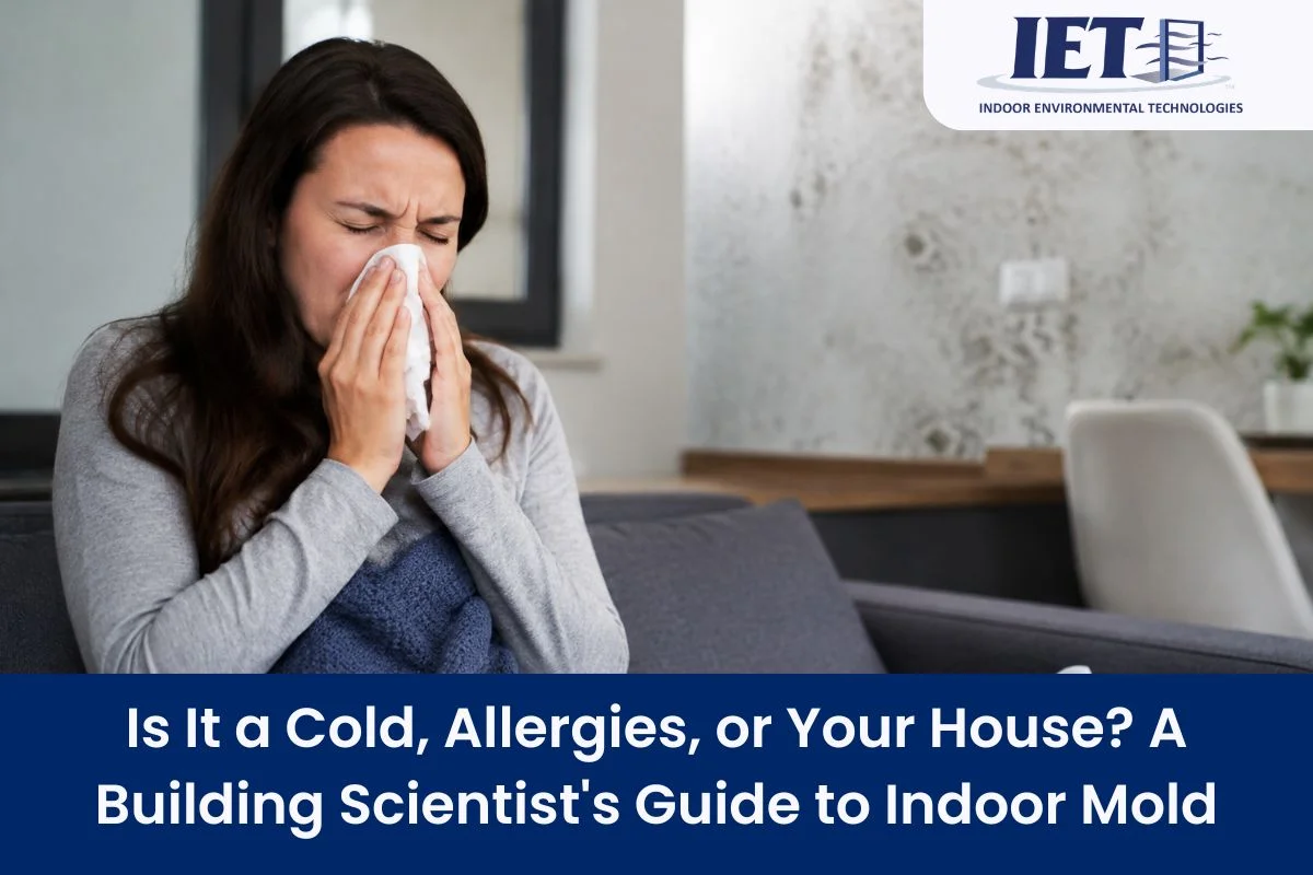 Woman sneezing due to mold allergies, experiencing typical hay fever symptoms.